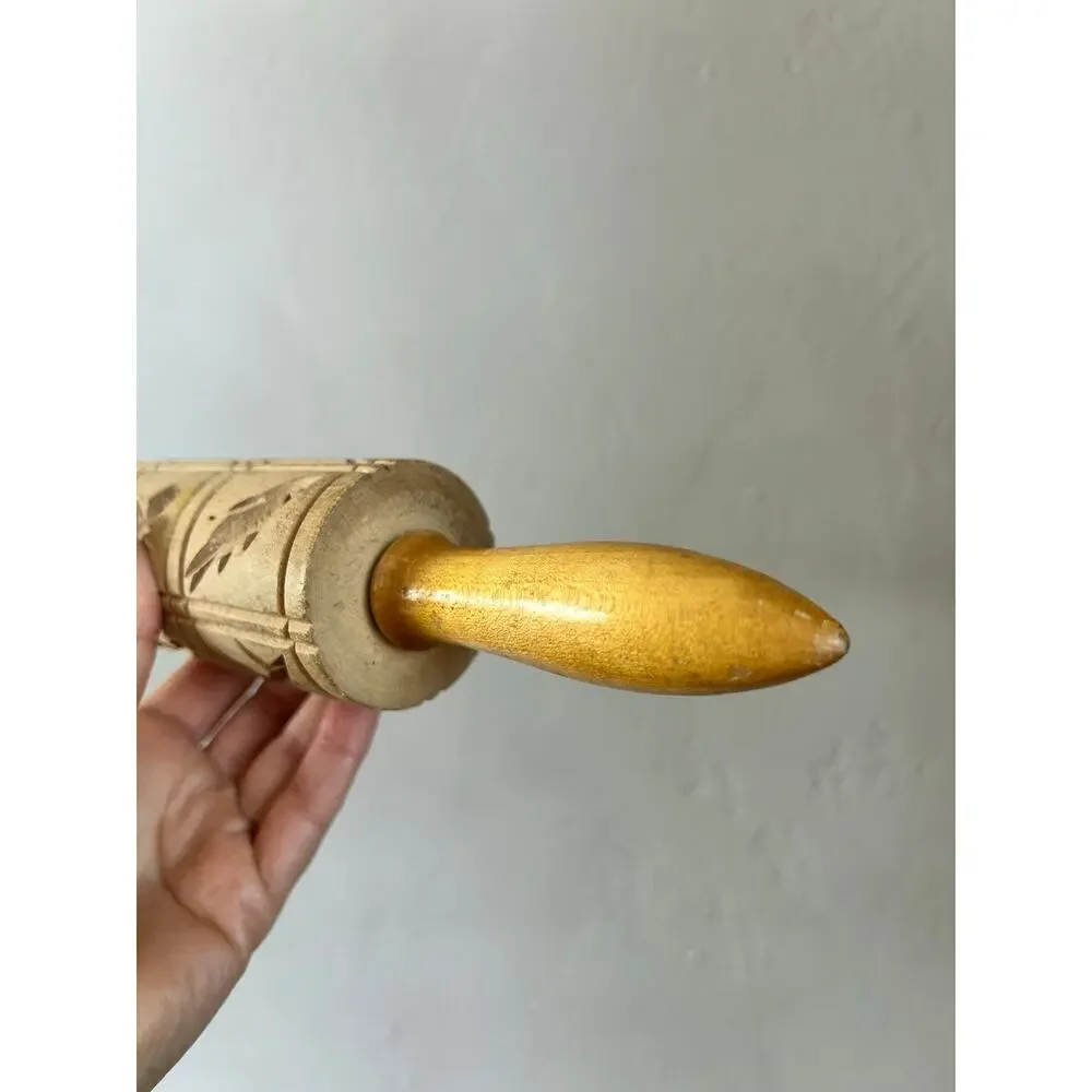 Vintage Carved Wood Springerle Rolling Pin | Farmhouse Baking Decor